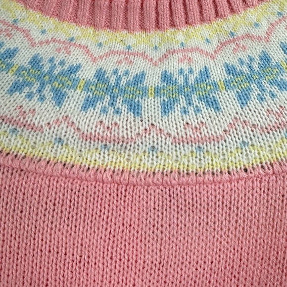 Vintage 70s Garland Size XS/S Pastel Pink Fair Isle Sweater 3 Button Neck - Picture 6 of 6